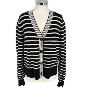 Bagatelle Striped Super Soft V-Neck Cardigan Sweater Black Ivory Size Large